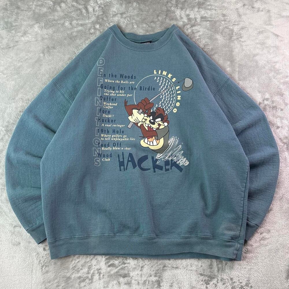 VTG 90s Warner Bros Taz Golf Sweatshirt Mens Large 1996 USA Made Looney Tunes